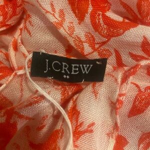 J.Crew Vibrant Red and White Leaf Pattern Scarf